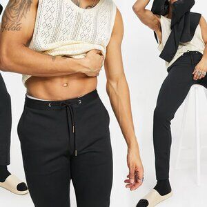 NEW ASOS DESIGN super skinny smart pants in black jersey with drawcord waistband